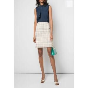 AKRIS NWOT Cream Multi Cotton Blend Raw Hem Tweed Mini Skirt 10 Parisian Chic